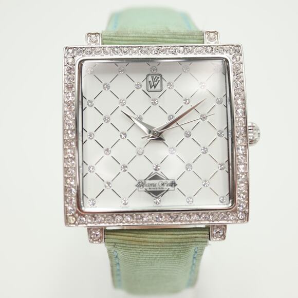 Victoria Wieck Women Gem Square Watch 36mm Dial Teal Leather Strap w New Battery - Picture 5 of 16